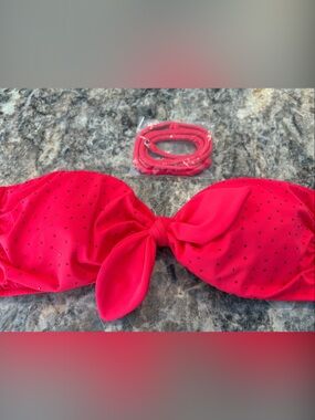 Victoria's Secret Hot Coral Red Bandeau Bikini Top with Knot Detail